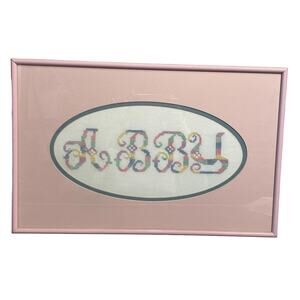 Nursery Decor Personalized Abby Cross Stitch Baby Girl Pink Embroidery Wall‎ Art